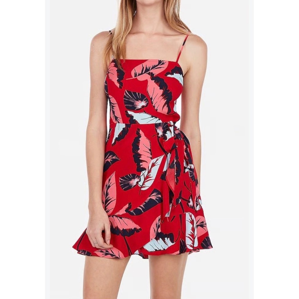 Express - Faux Wrap Floral Summer Sundress Red Size Large